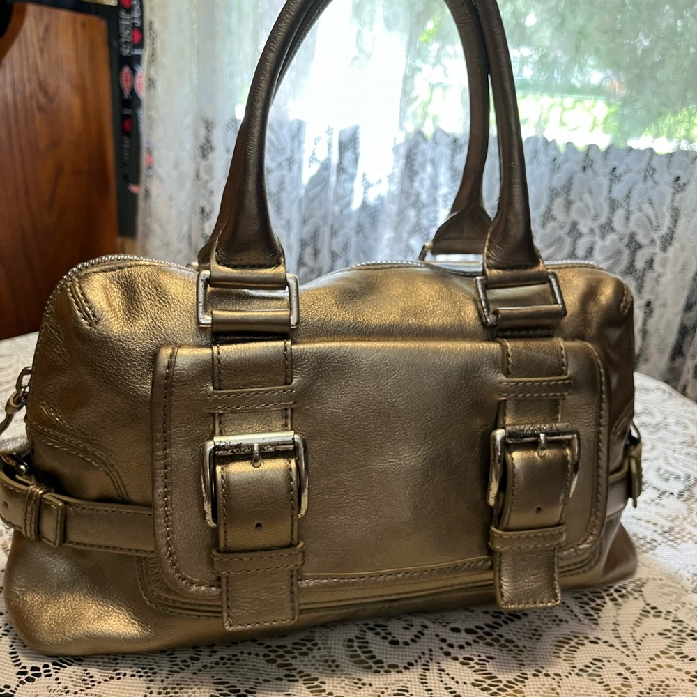 Michael Kors Brookville Satchel Leather Tote Handbag Golden Bronze Retail $298